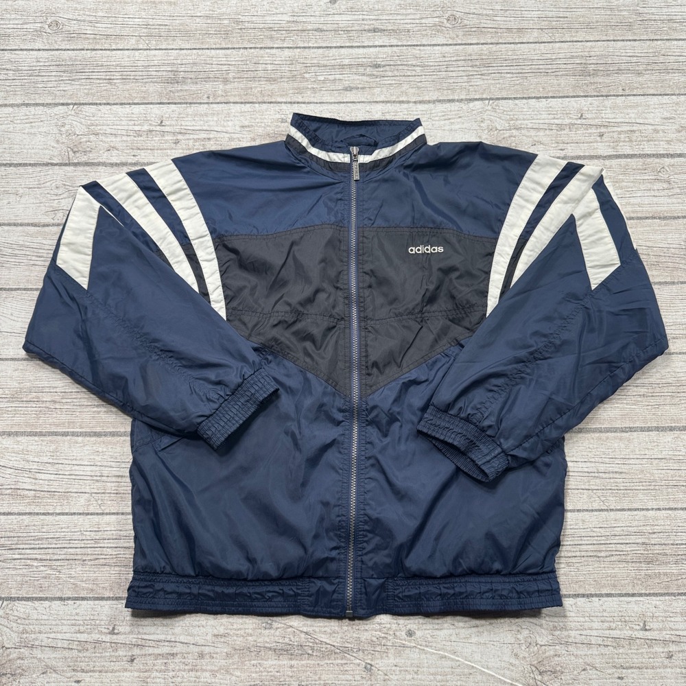 Vintage 90s Adidas Track Jacket Men's XL Navy Blue Trefoil Athletic Windbreaker
